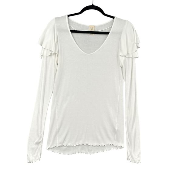 We The Free White Ruffle Sleeves Round Neck Long Sleeve‎ Boho Top Medium - Picture 1 of 6